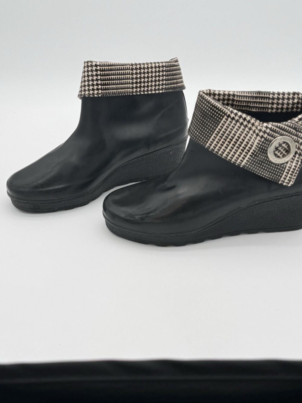 Sperry Top-Sider Womens 9 Waterproof Rubber Rain Boots Houndstooth Cuff